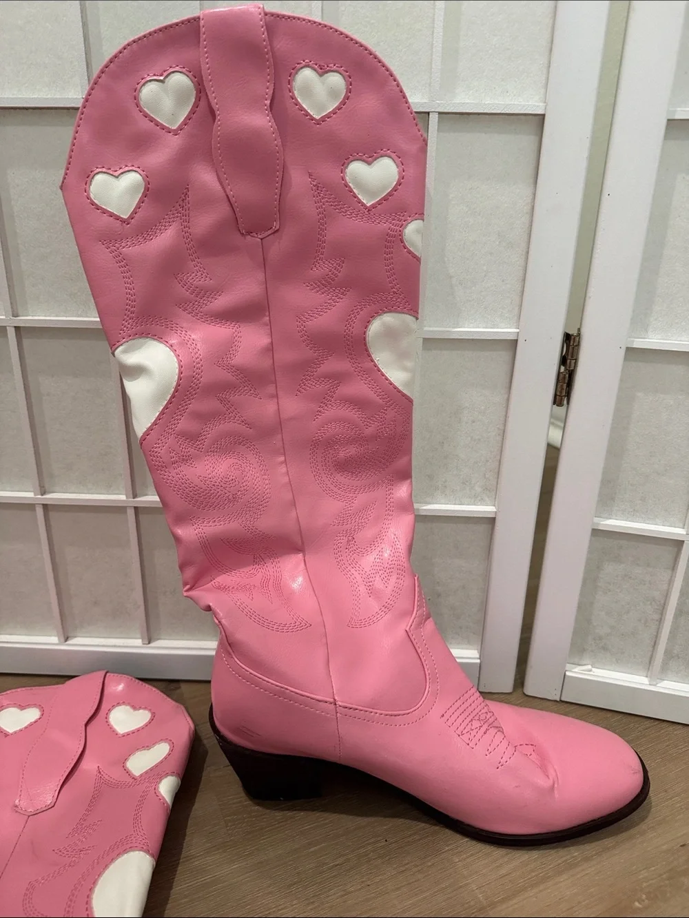 Pink Heart Western Knee-High Boots - Women